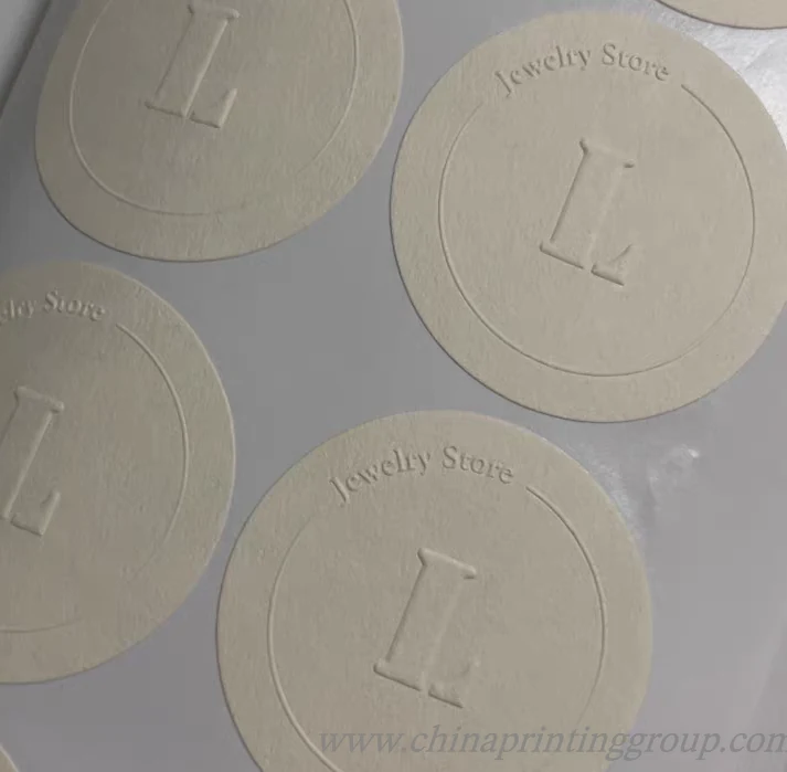 Blind embossed logo sealing stickers in a 2 inch circle