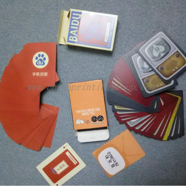 Coloured poker cards printed with custom game artwork