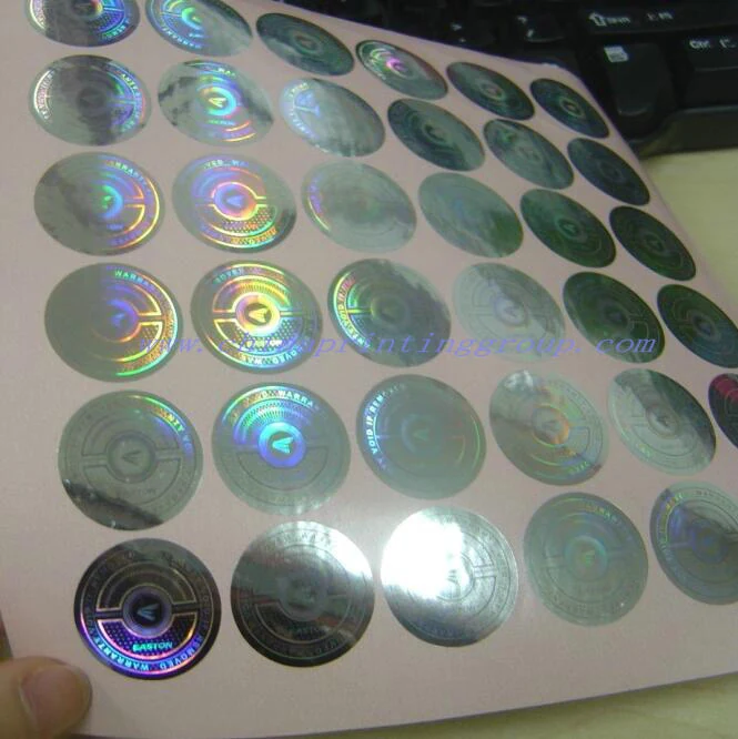 Sheet of holographic vinyl stickers before separation