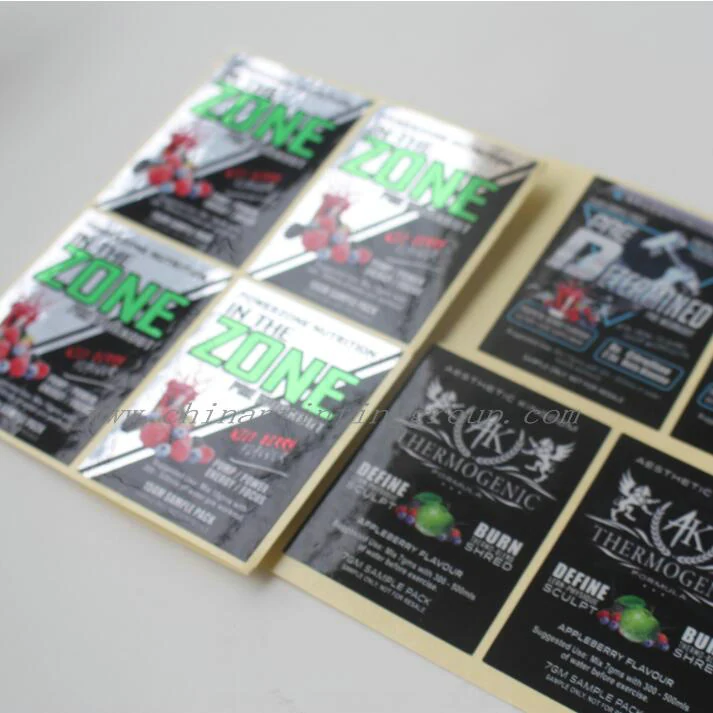 Close view of metallic sticker lustre and printed detail