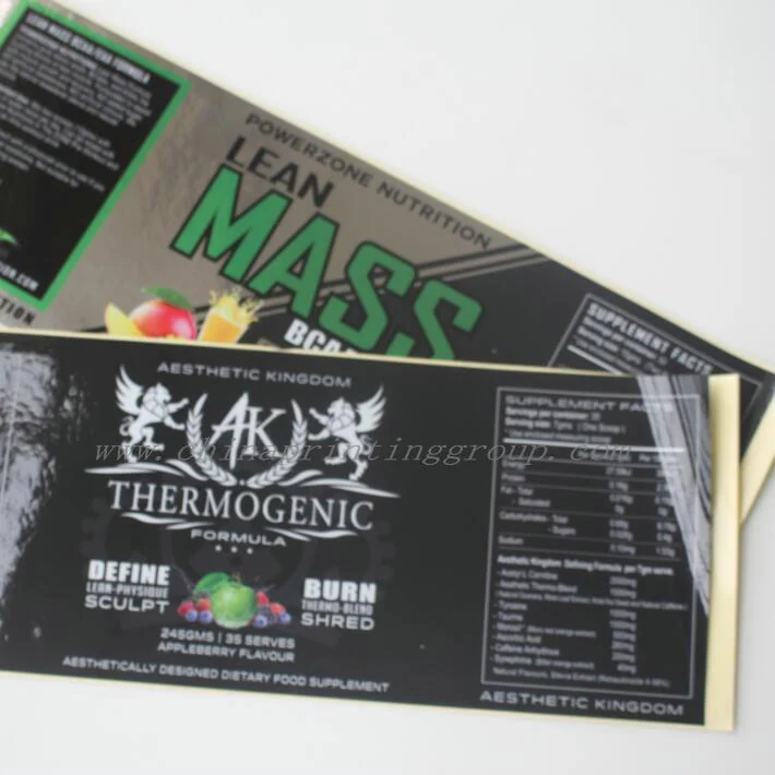 Metallic label applied to product packaging