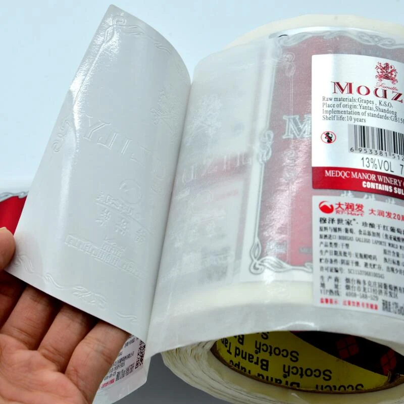 Close view of glossy paper label surface and printed text