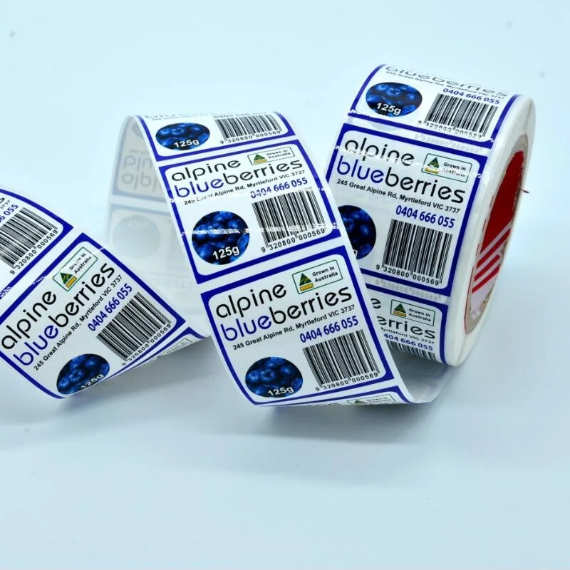 Paper roll labels printed with product ingredient information