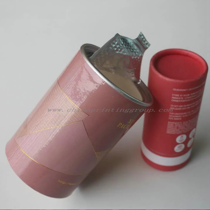 Kraft paper tube container with embossed logo on the metal lid top