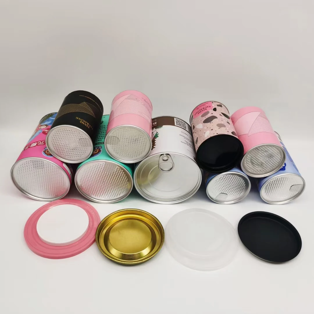 Customised logo cardboard cylinder paper tube container with metal lid