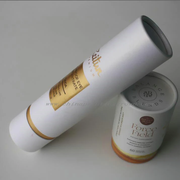 Paper tube packaging shown open with the lid lifted off