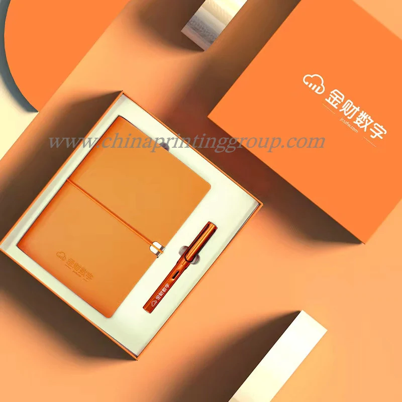 Notebook gift set arranged with pen and accessories in a box