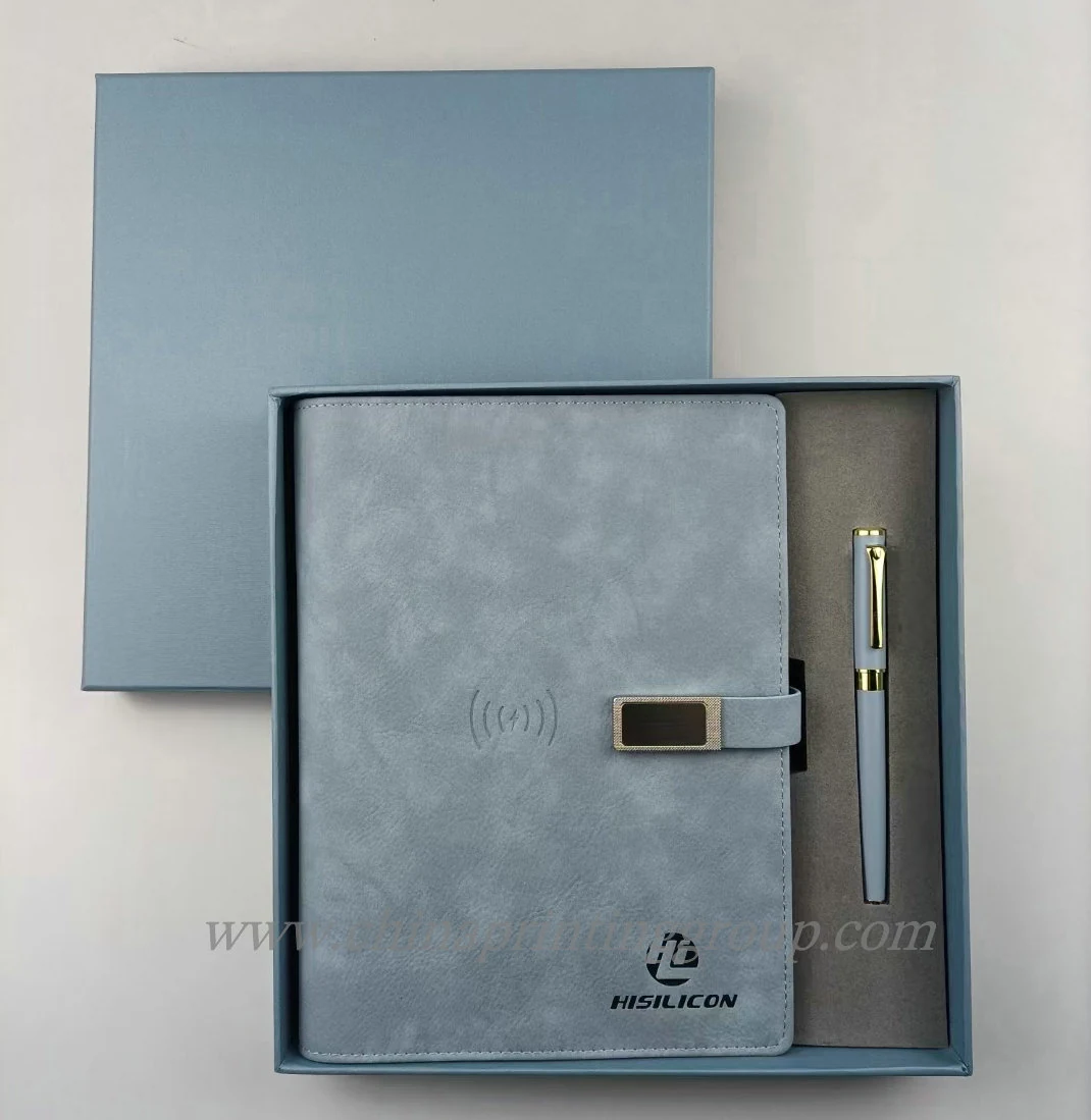Custom logo business notebook gift set with pen and USB flash drive