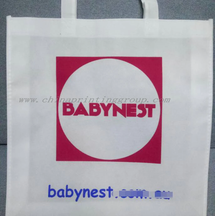 Custom printed woven shopping tote bag with handles
