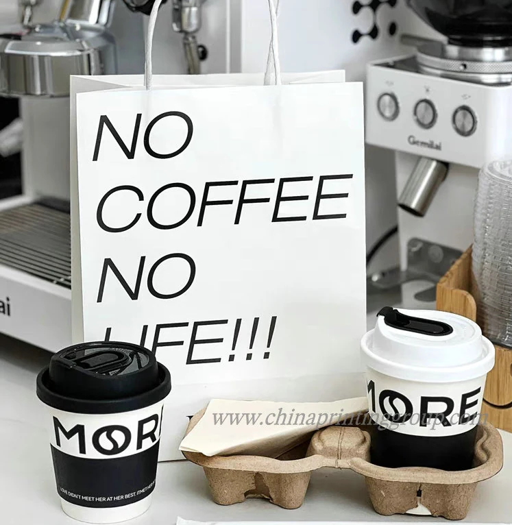 Custom printed logo on a kraft paper coffee cup carrier