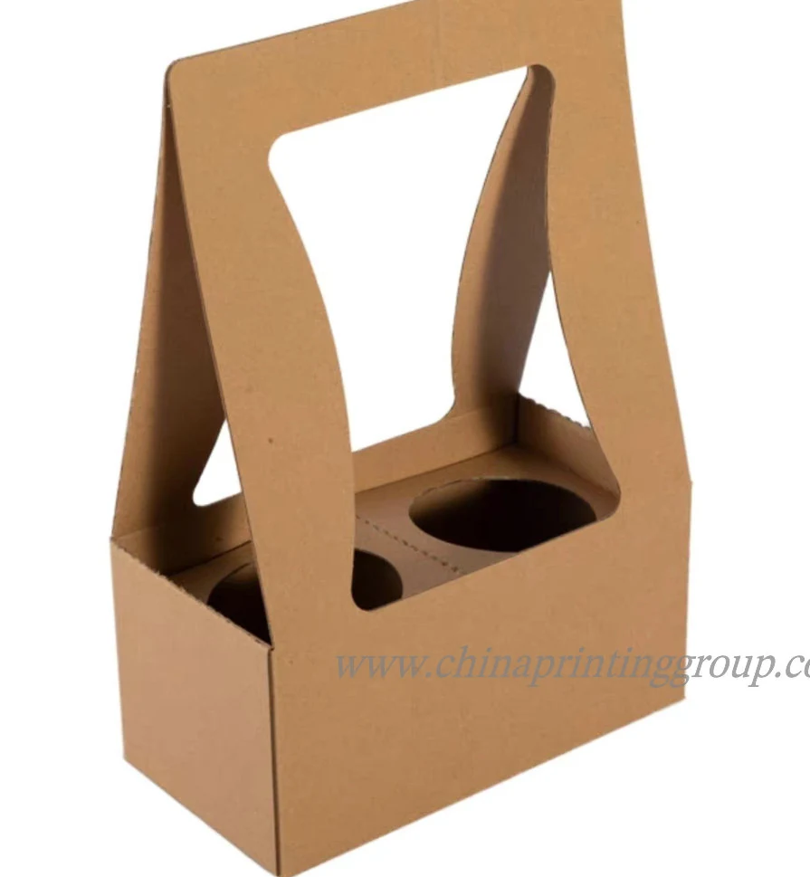 Four cup paper carrier with handle loaded with takeaway drinks