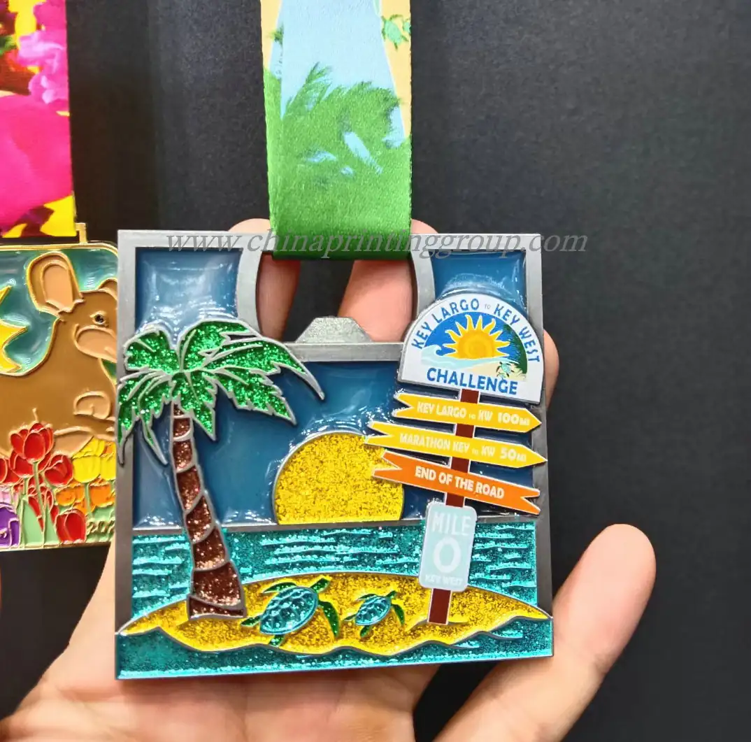 Die cast metal keychain with 3D relief architecture design
