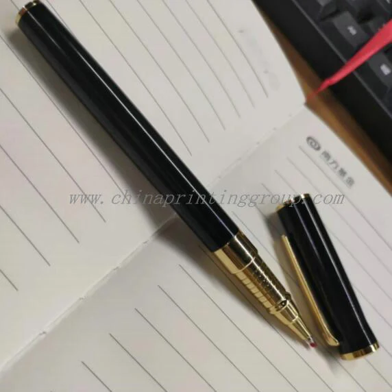 Advertising metal pens shown in black and silver bodies