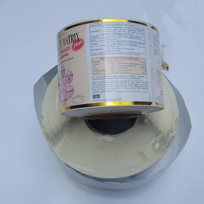 Close view of printed sticker roll showing die cut labels
