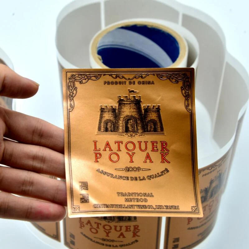 Custom bottle labels supplied on roll ready for an applicator