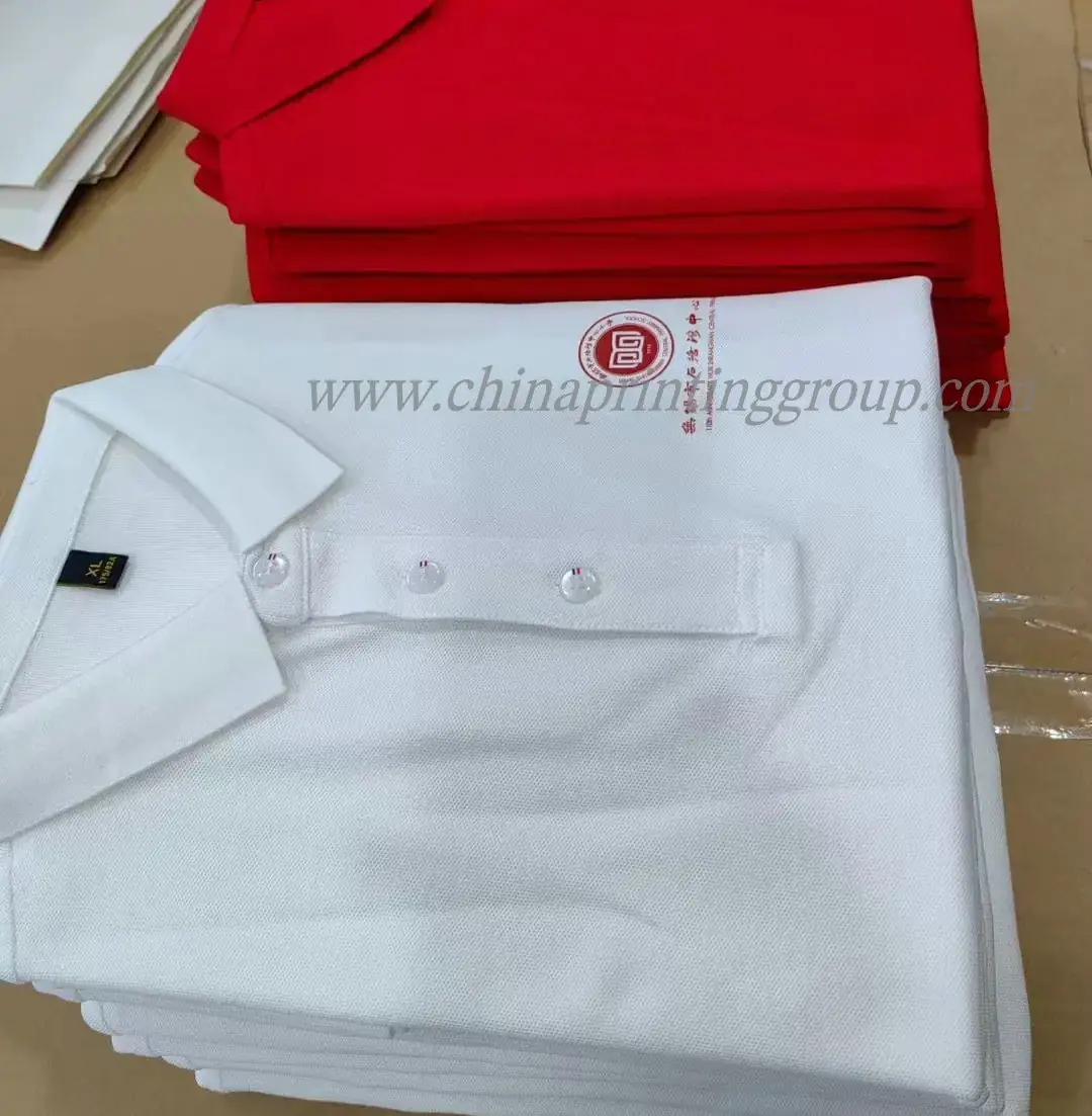 Custom polo shirt shown from the back with neck logo