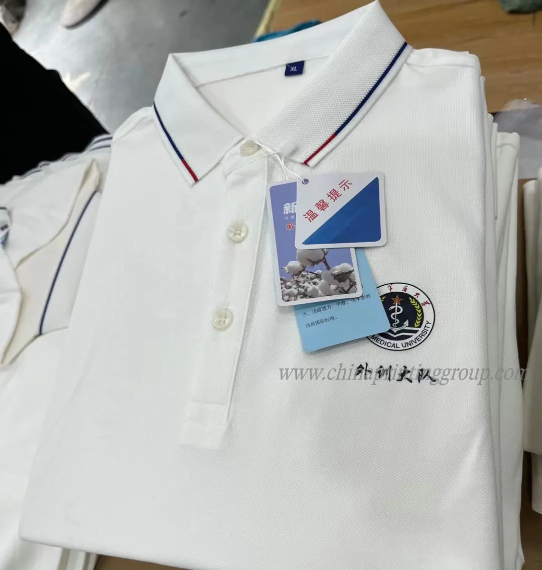 Range of custom printed polo shirts in assorted colours