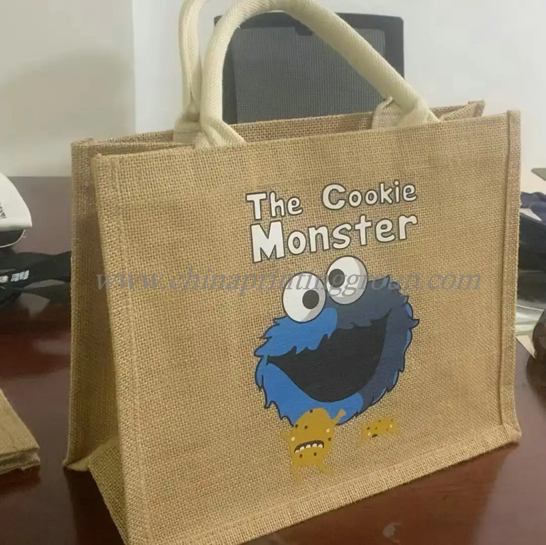 Printable jute tote bag with custom printed logo