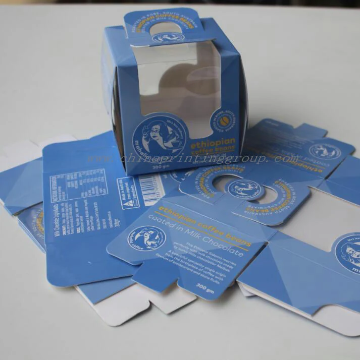 Custom printed cardboard box with two handles on the top face