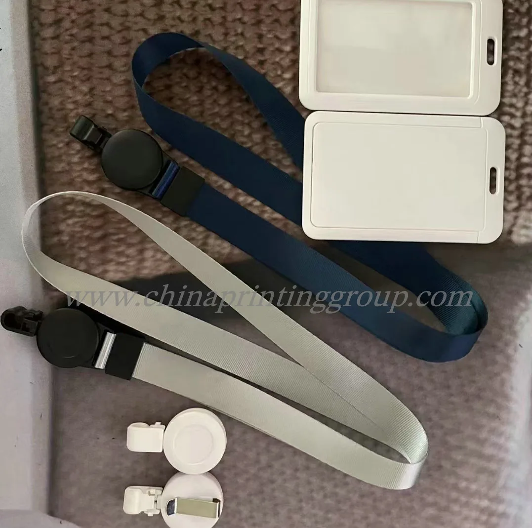 ID badge holder with custom printed lanyard worn around the neck