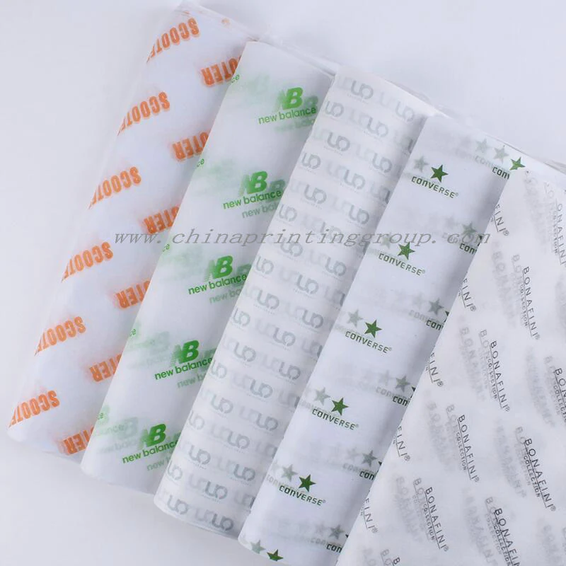 Custom printed tissue wrapping paper with repeat logo pattern