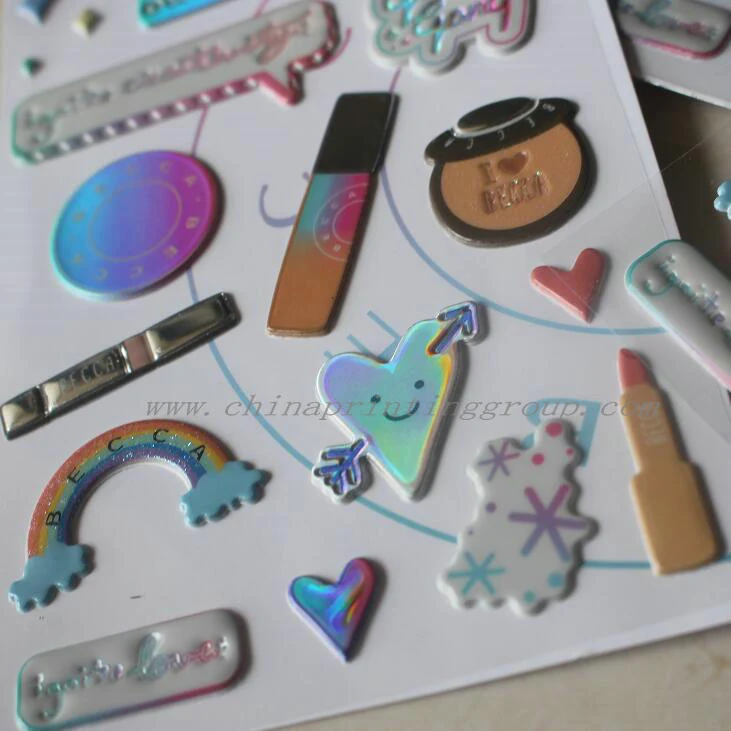 Kiss cut puffy sticker sheet on backing paper
