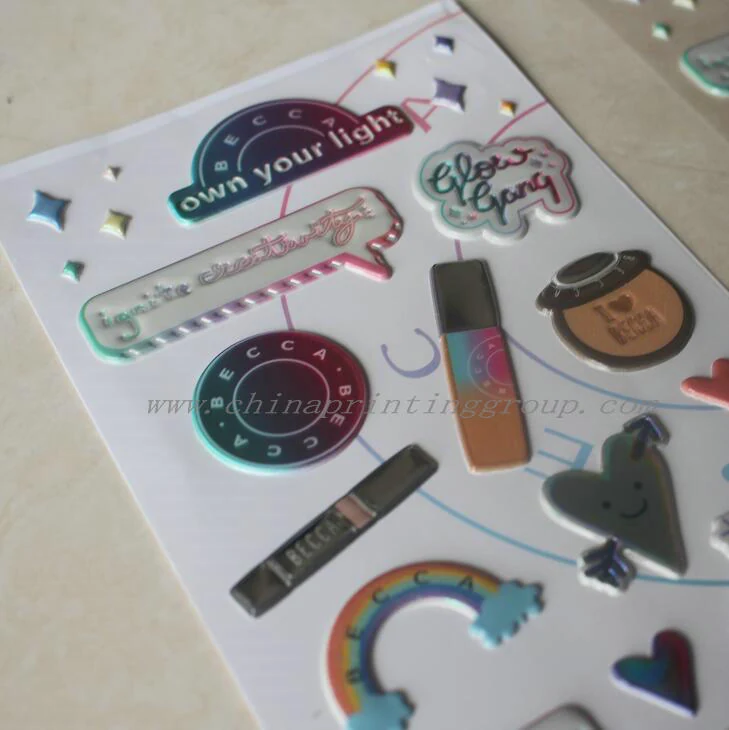Custom printed foam labels with embossed surface detail