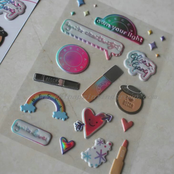 Die cut PVC puffy stickers in assorted shapes and colours