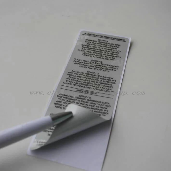 Close view of reflective label surface and printed detail