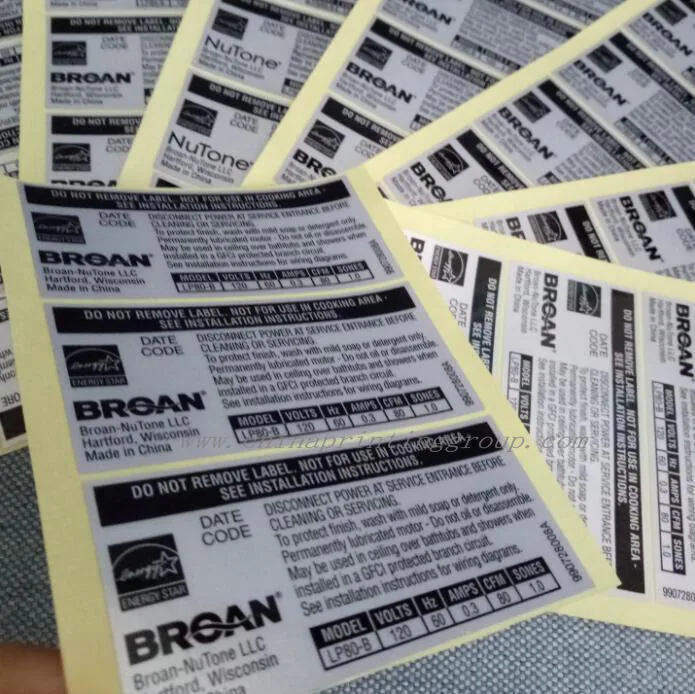 Sheet of metallic silver labels before die cutting