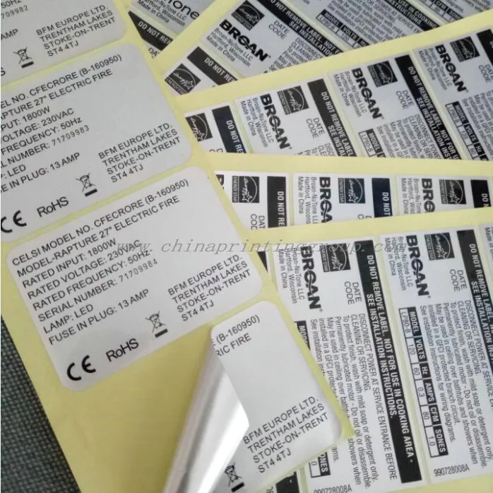 Custom sheet sticker printing with black print on silver metallic labels