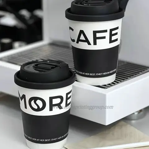 Custom printed disposable paper coffee cups with lids