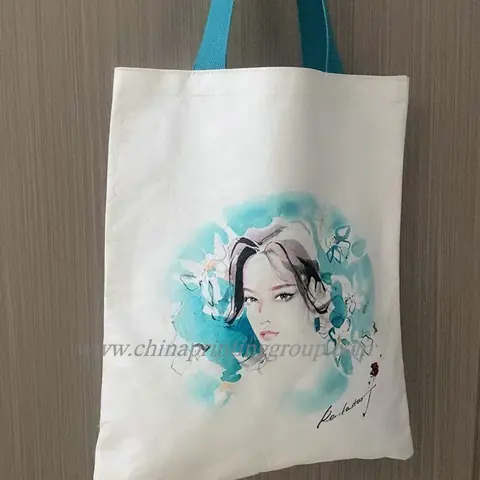 Recycled reusable drawstring tote bag with sublimation printed design