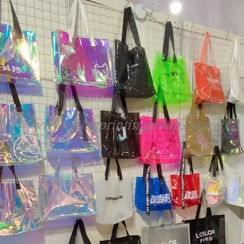 Clear transparent PVC tote bag with custom printed logo
