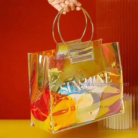 Transparent laser holographic PVC shopping tote bag