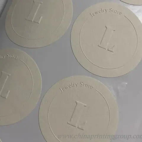 Blind embossed logo sealing stickers in a 2 inch circle