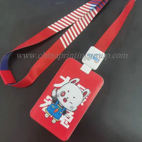 Custom printed polyester lanyard neck strap with PVC name card holder