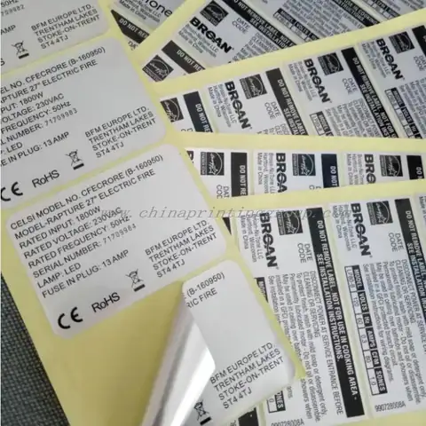 Custom sheet sticker printing with black print on silver metallic labels
