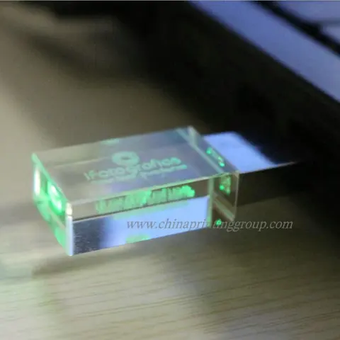 Crystal USB flash drive with laser engraved logo inside the transparent body