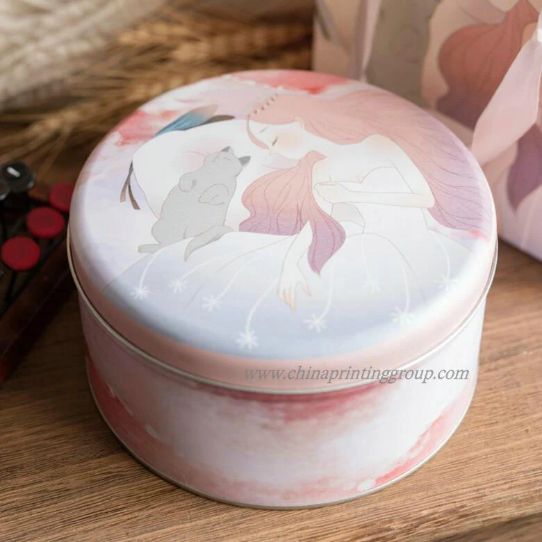 Printed tea canister tin box with removable lid