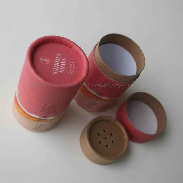 Recyclable paper tube packaging with gold foil branding