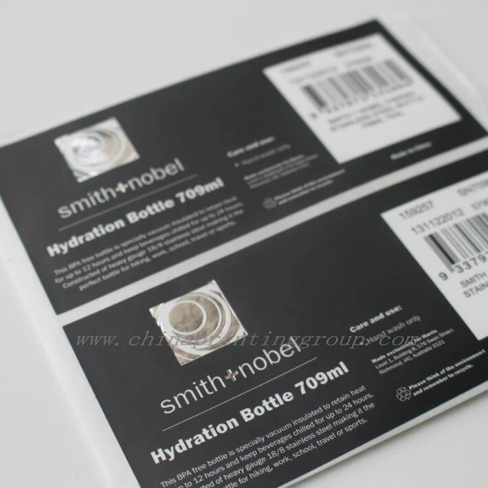 Sheet of die cut waterproof vinyl labels before separation