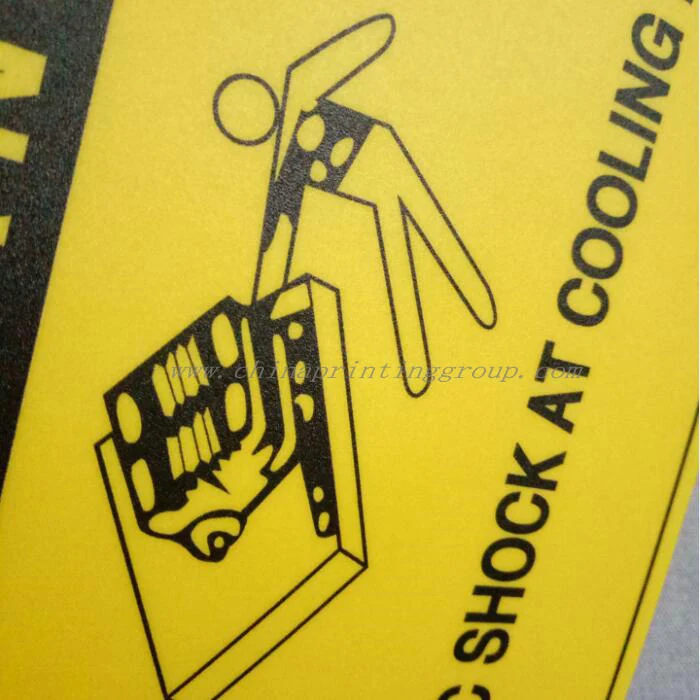 Close view of frosted sticker texture and printed spot colour