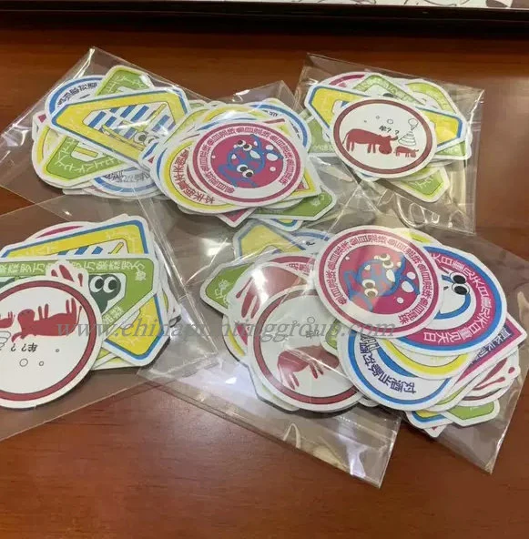 Sheet of full colour custom vinyl decals before die cutting