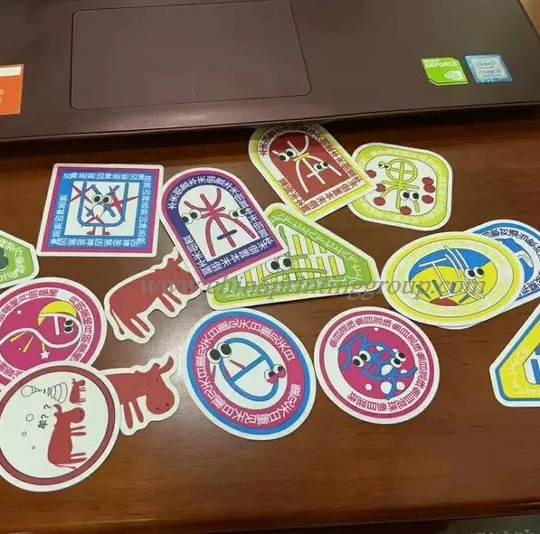 Close view of glossy vinyl sticker paper surface and printed text