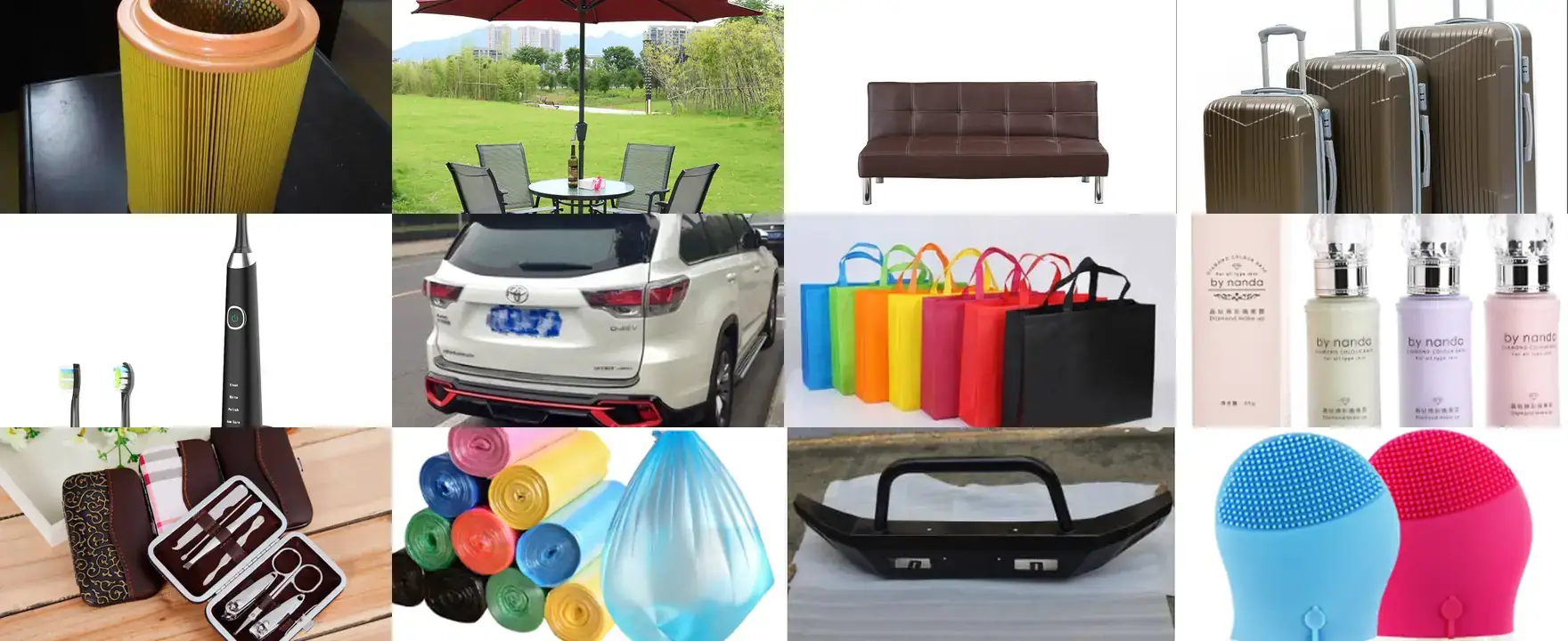 Products sourced in China by Haolu Trading (HK) Limited including filters outdoor furniture sofa beds luggage toothbrushes bull bars and non woven bags