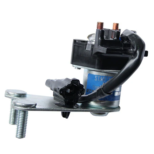 Automotive starter solenoid with mounting bracket and wiring harness