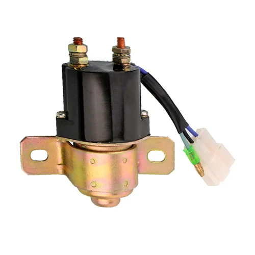 Starter solenoid relay with black cylindrical body, brass terminal studs