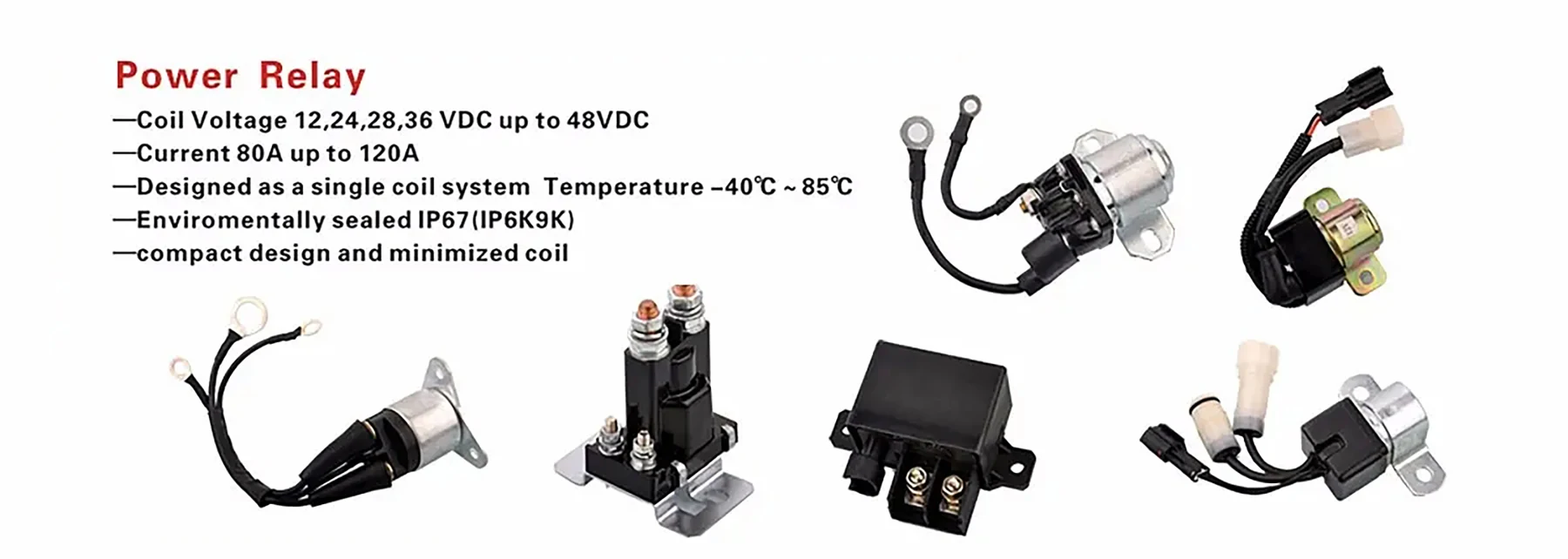 Range of CHINO ELECTRIC power relays and battery switch relays with copper terminals and mounting brackets