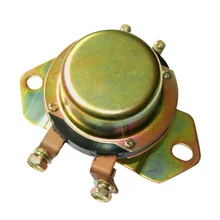 Round brass-capped mechanical switch with metal mounting flange and screw terminals on a white background